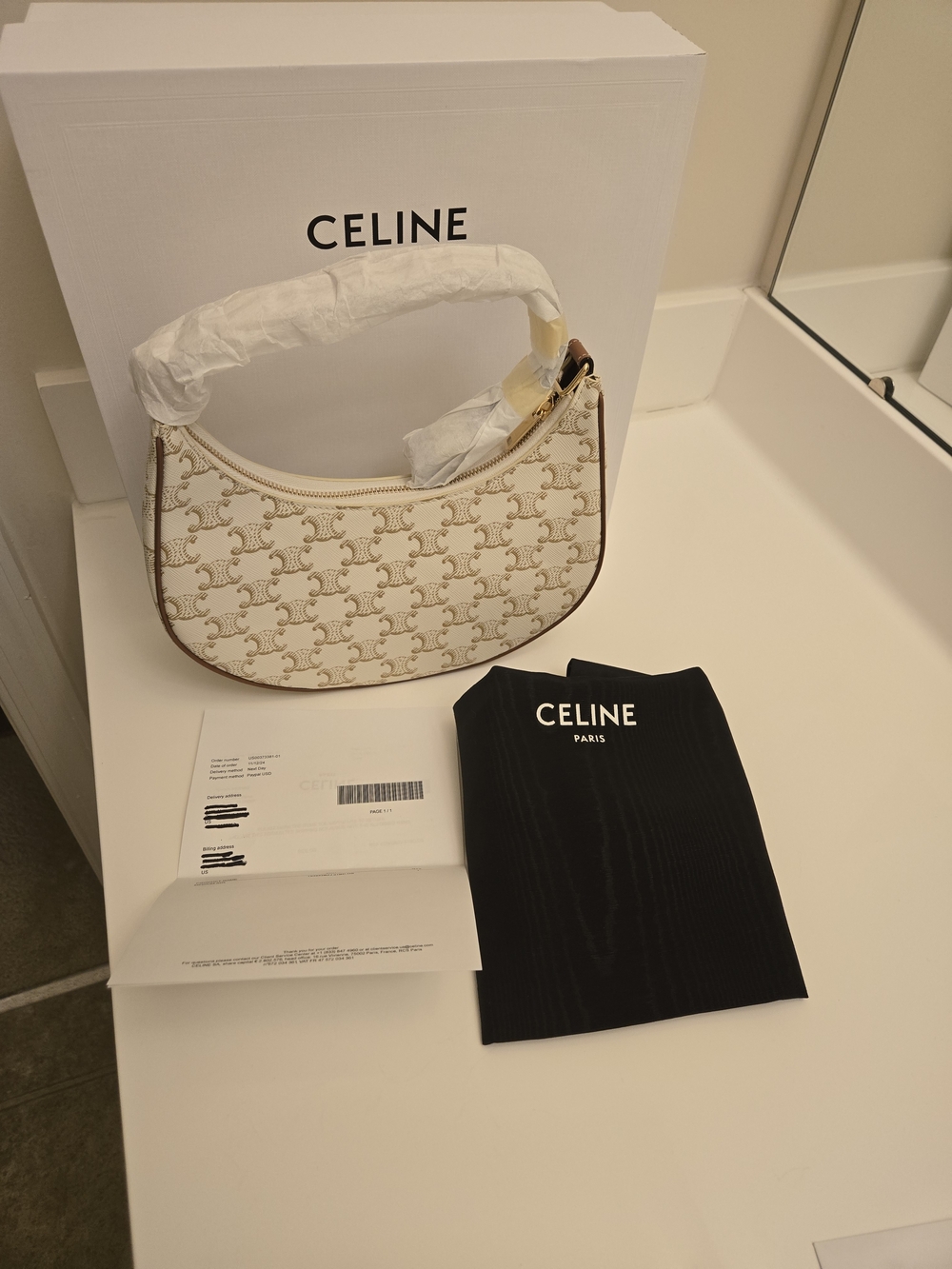 CELINE White Triomphe Canvas Shoulder Bag